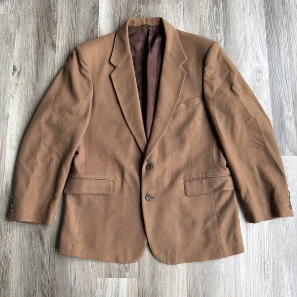 Vintage John Henry 100% Wool Blazer Brown Tan Sport Coat Mens 44R Academia - Picture 1 of 6